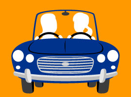 Animation of two people in a car